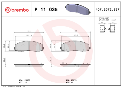 BREMBO Prime  Sada brzdových destiček, kotoučová brzda – přední